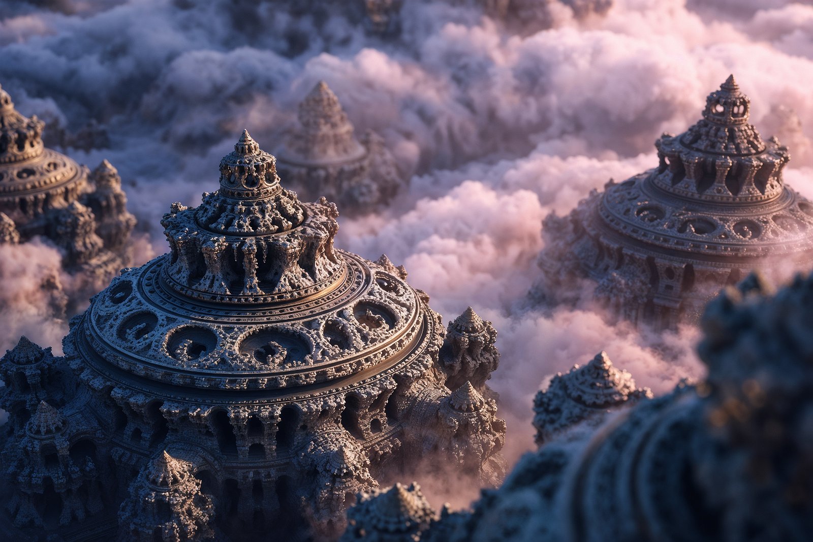 City towers above clouds