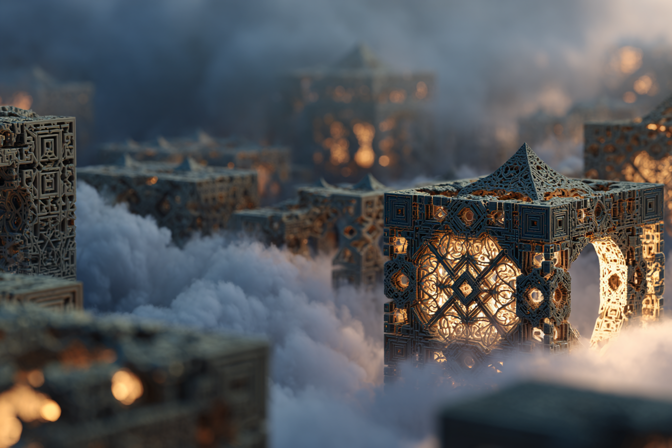 quietlight 3D fractal world architecture entwined with intric ddd3cfdc-ef0c-467f-94fb-b7e3df00a14d 1