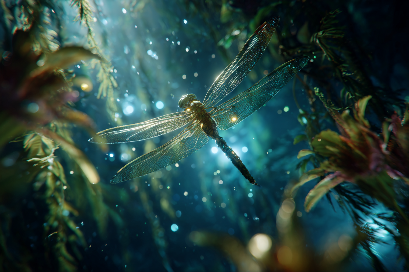 quietlight Sacred cyber dragonfly blooming rainforest by the  2d870310-61e8-446c-a904-d560c5f4fcc7 0