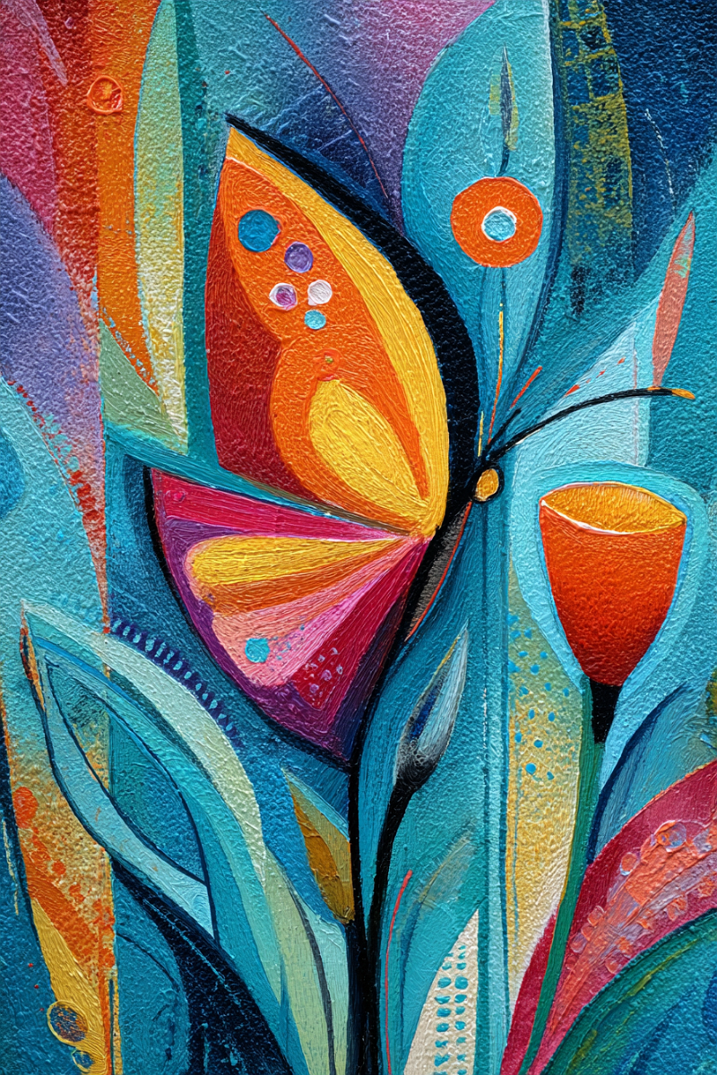 u1127339427 Abstract painting with stylized butterfly and a f 32176b52-c887-405a-9350-d6821524126a 1