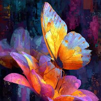 Abstract butterfly 4  Abstract digital painting with stylized butterfly and a flower, vibrant colors --ar 2:3 --v 7 Job ID: a1ca6771-b2ff-4cd5-8d38-253a06139383