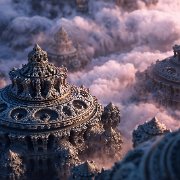 City towers above clouds